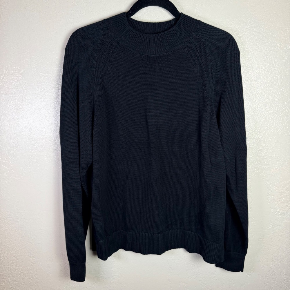 New Quince Womens M Black 100% Organic Cotton Mock Neck Raglan Sweater